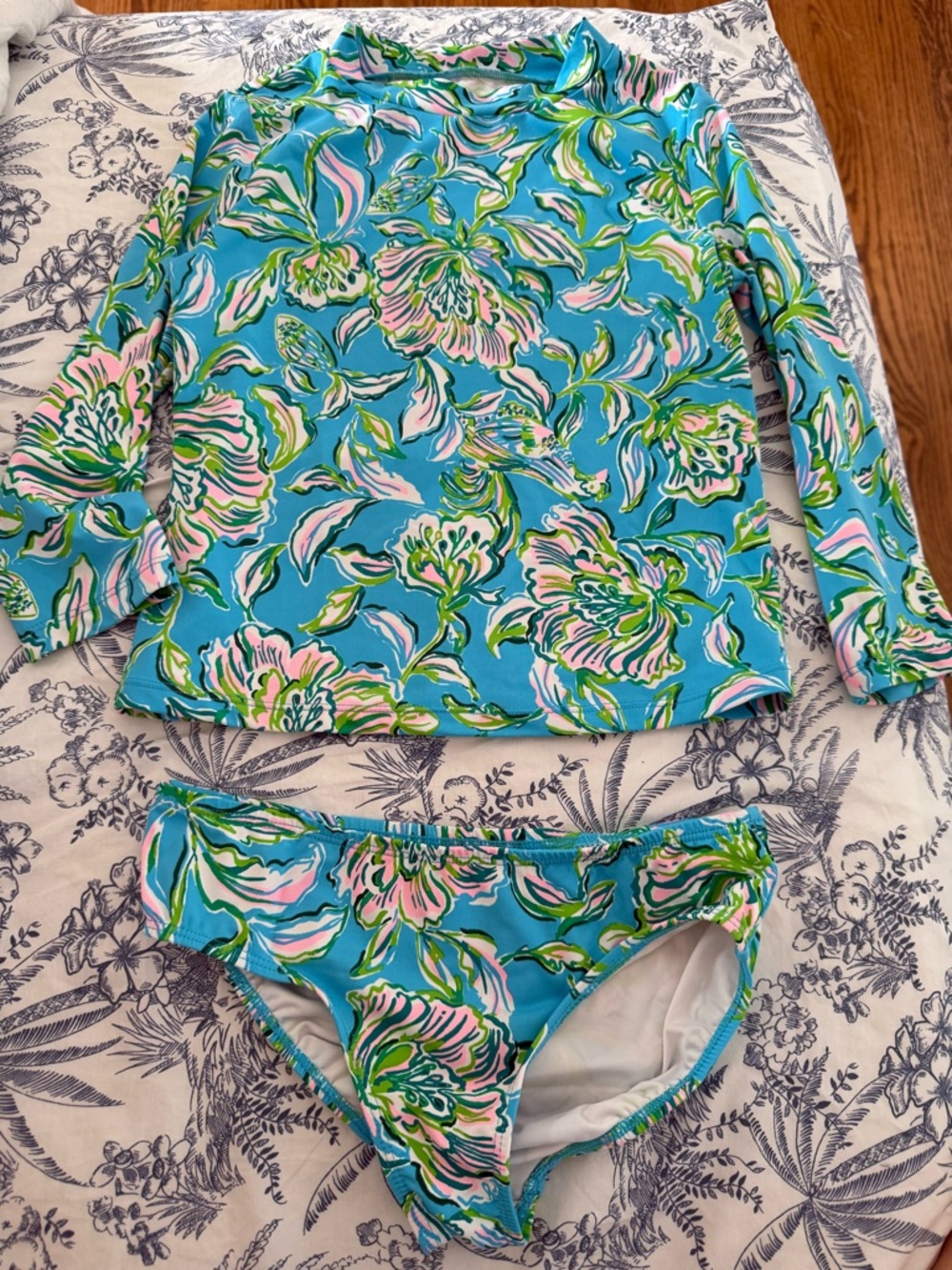 Lilly Pulitzer  Floral Long Sleeve Rash Guard Swim Set - Blue/Pink/Green